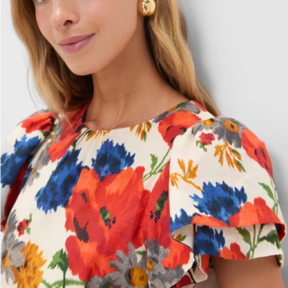 NWT Tuckernuck Floral Puff Sleeve Midi Dress - Red, Blue, Orange - Picture 6 of 8
